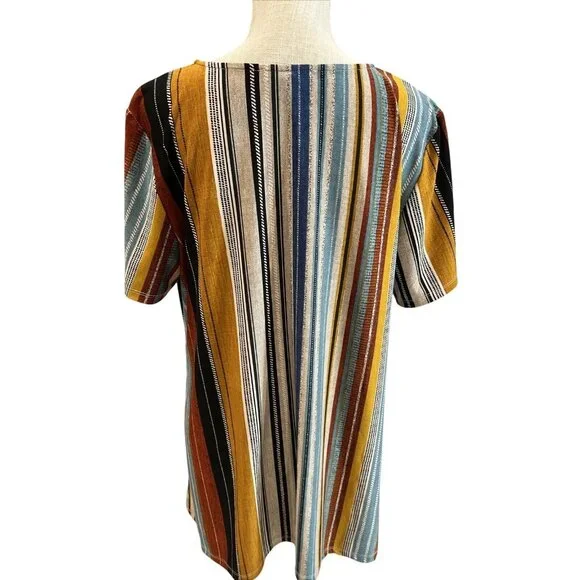 Ellen Weaver Striped Short-Sleeve Top With Keyhole & Ring Detail XL - Picture 4 of 7